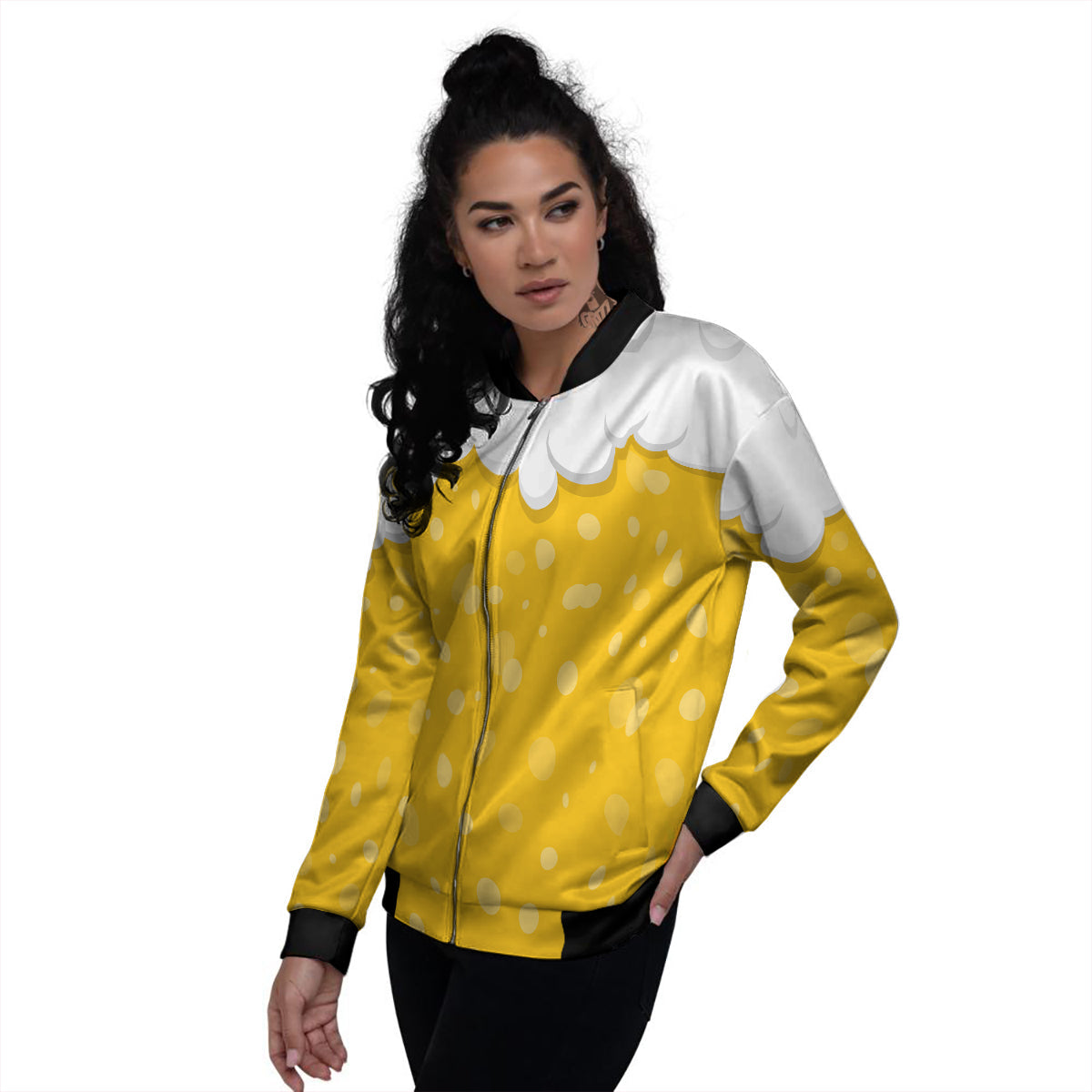 Beer Foam And Bubbles Cartoon Print Women's Bomber Jacket-grizzshop