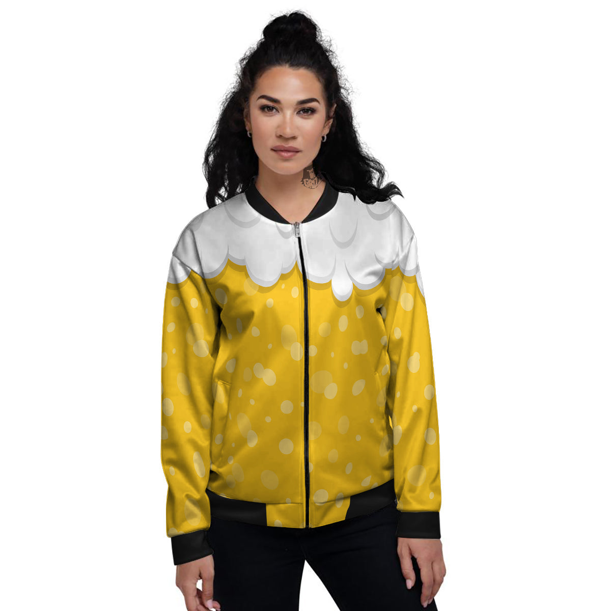 Beer Foam And Bubbles Cartoon Print Women's Bomber Jacket-grizzshop
