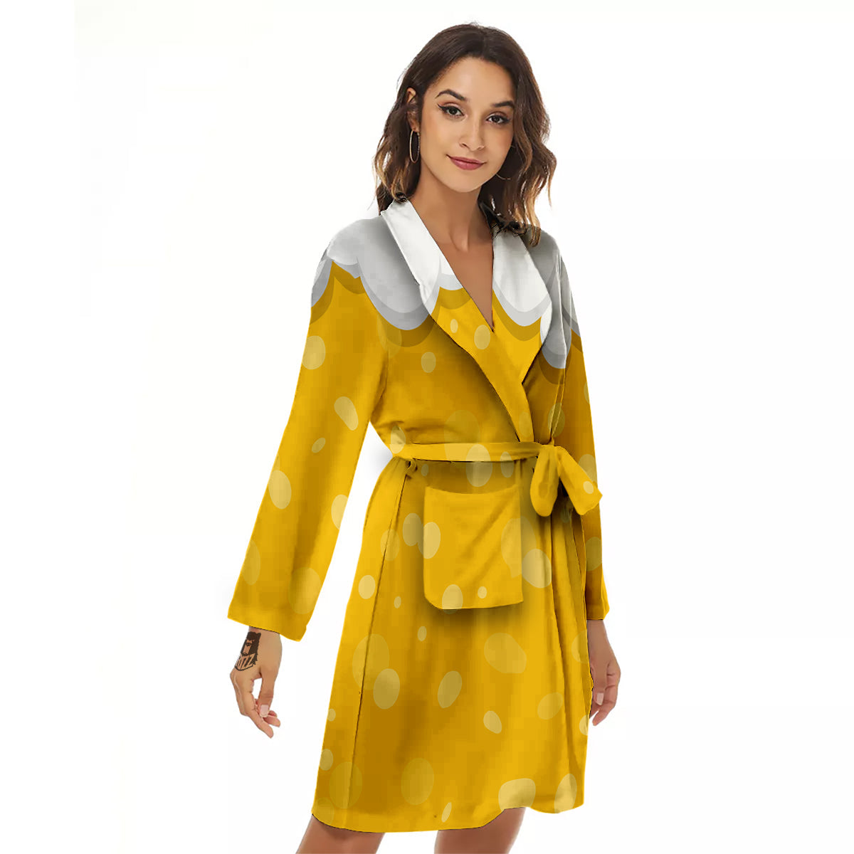 Beer Foam And Bubbles Cartoon Print Women's Robe-grizzshop