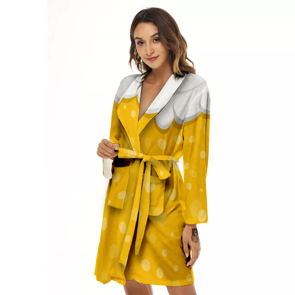 Beer Foam And Bubbles Cartoon Print Women's Robe-grizzshop