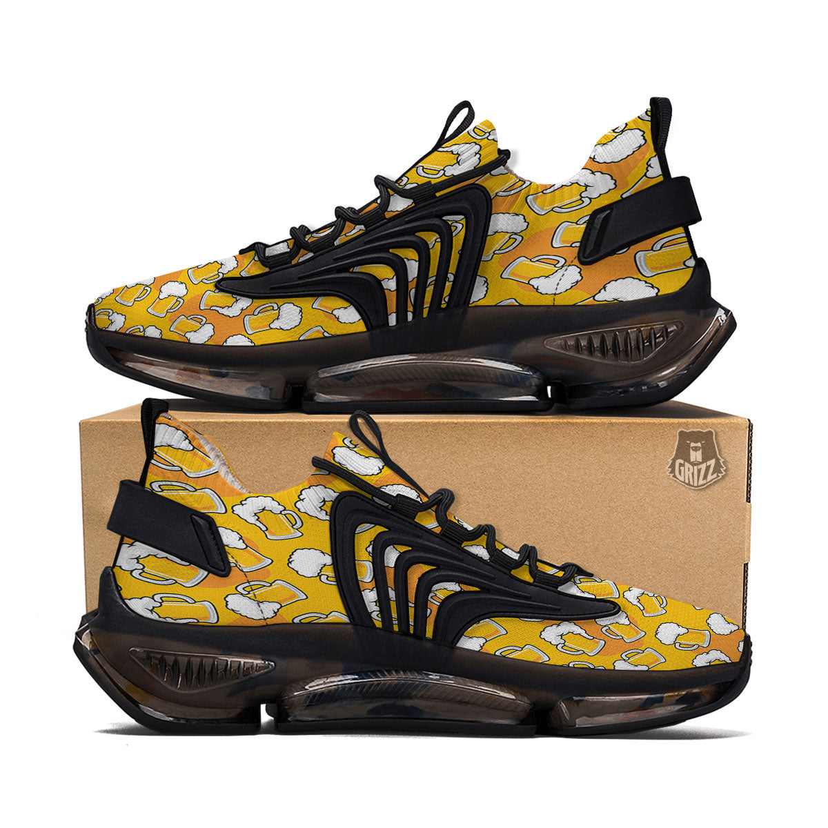 Beer Mug Pattern Print Black Gym Shoes-grizzshop