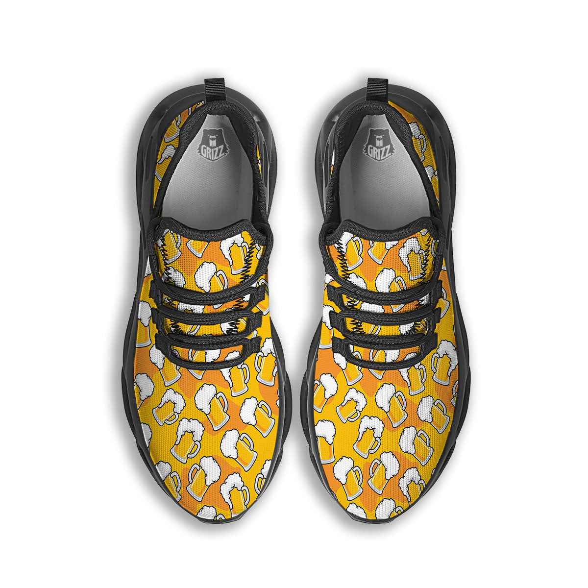 Beer Mug Pattern Print Black Running Shoes-grizzshop