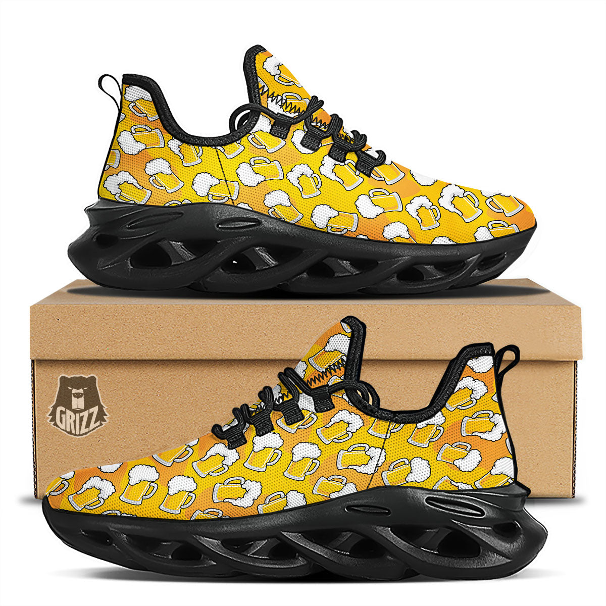 Beer Mug Pattern Print Black Running Shoes-grizzshop