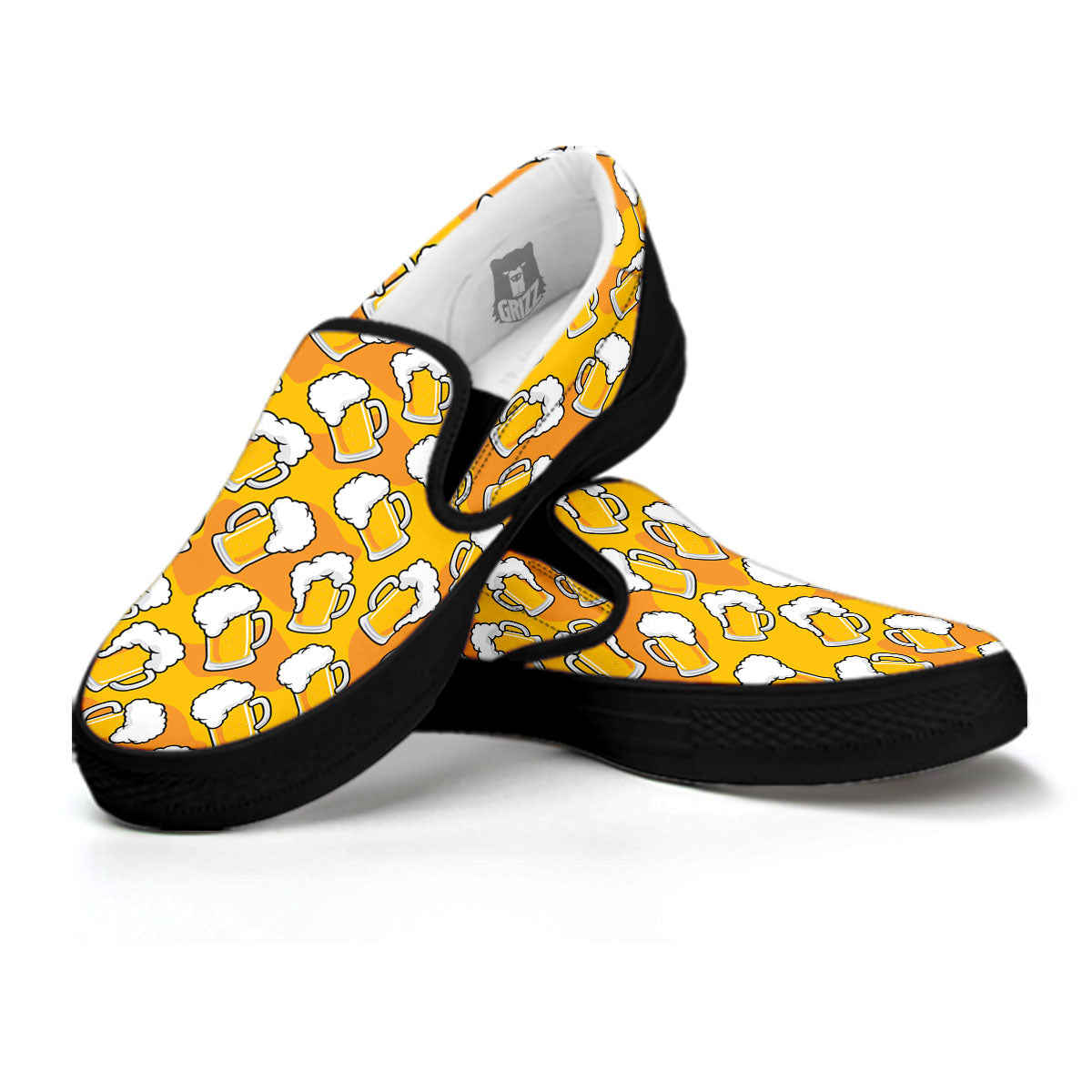 Beer Mug Pattern Print Black Slip On Shoes-grizzshop