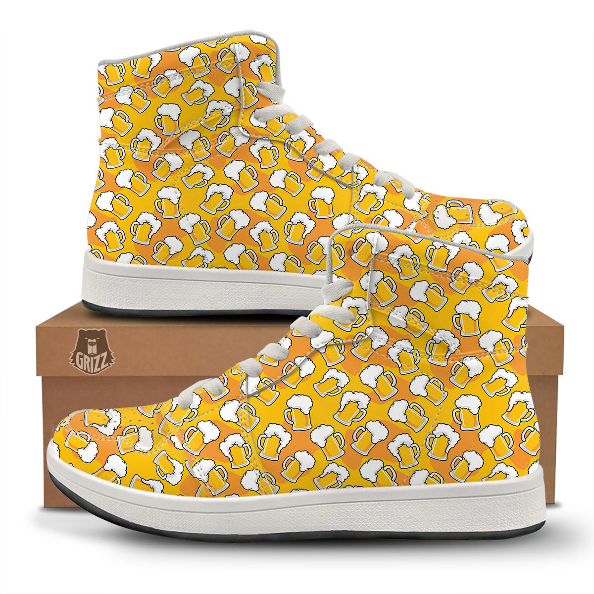 Beer Mug Pattern Print High Top Sneakers-grizzshop