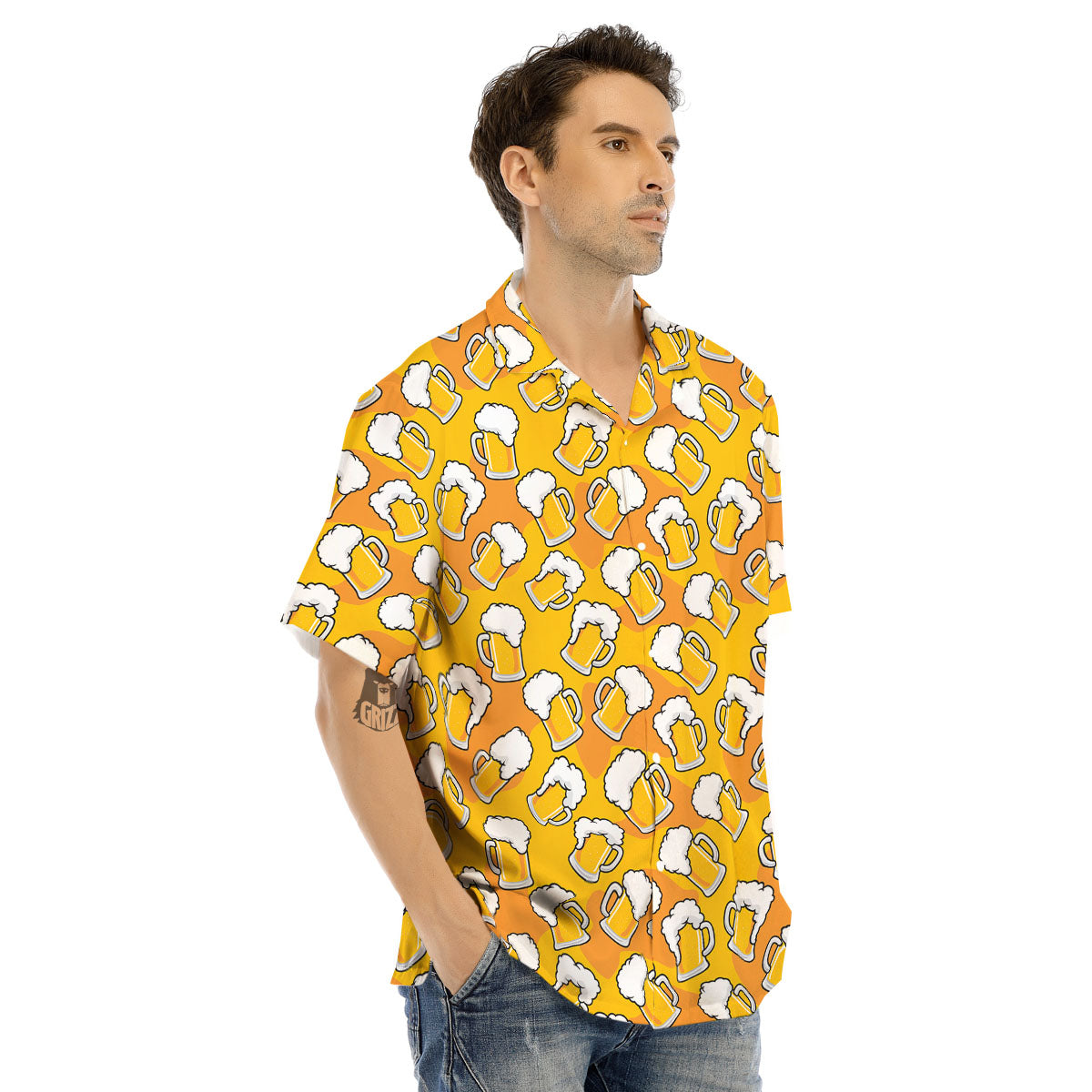 Beer Mug Pattern Print Men's Hawaiian Shirt-grizzshop