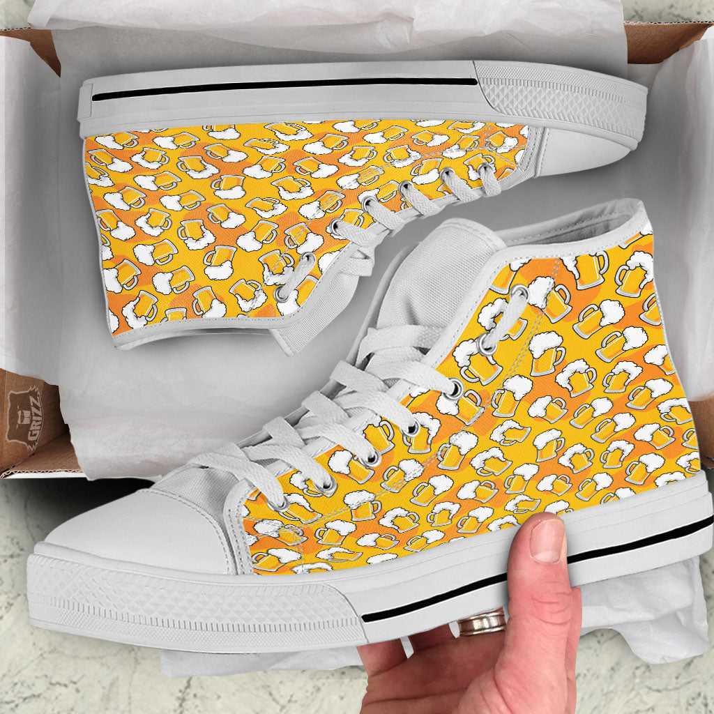 Beer Mug Pattern Print White High Top Shoes-grizzshop