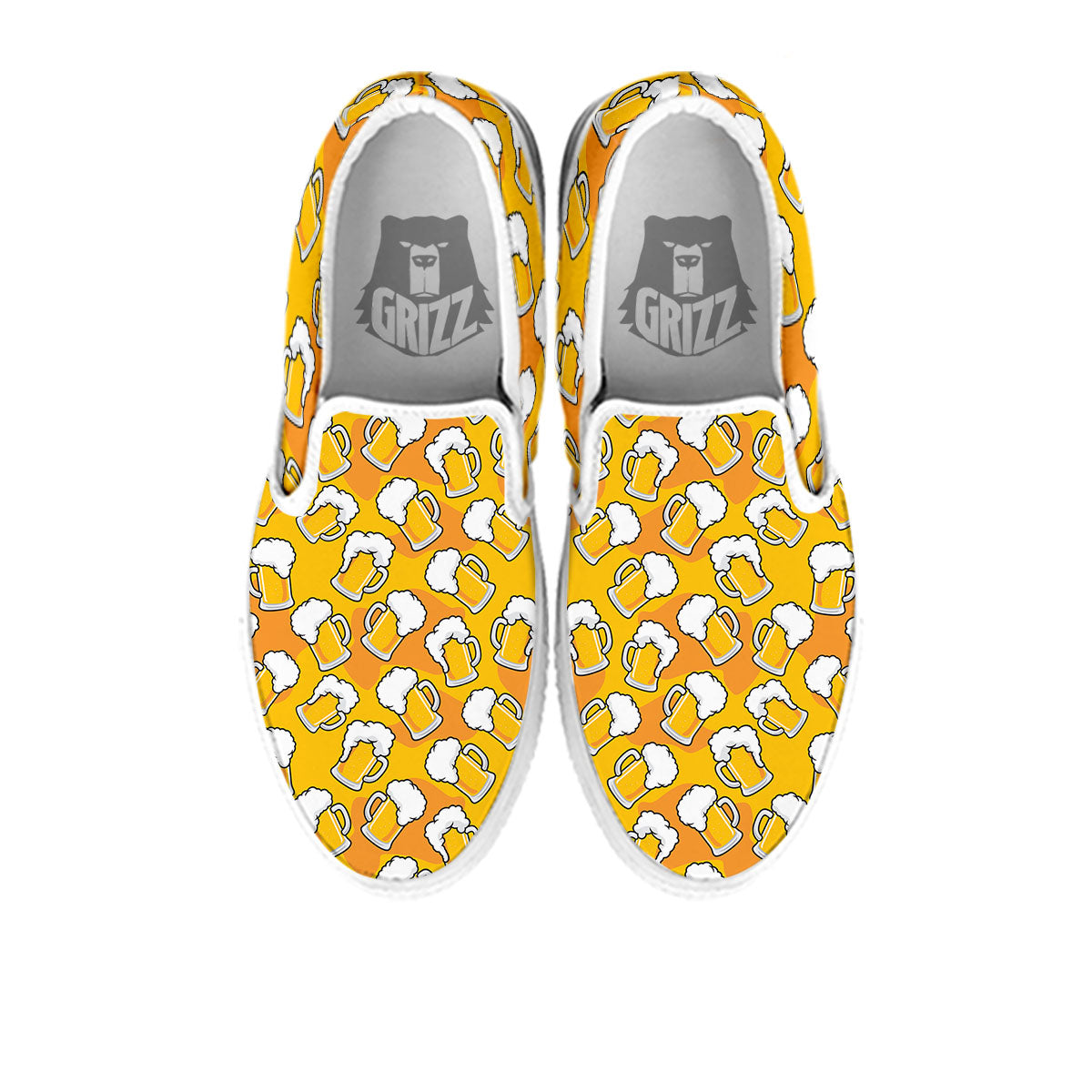 Beer Mug Pattern Print White Slip On Shoes-grizzshop