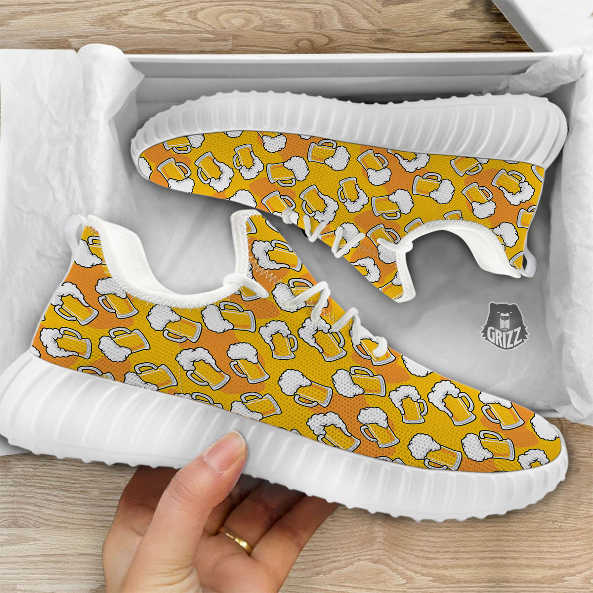 Beer Mug Pattern Print White Walking Shoes-grizzshop
