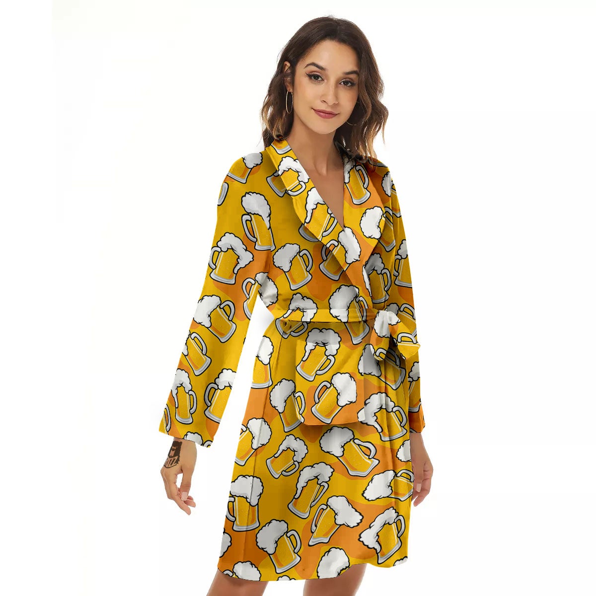 Beer Mug Pattern Print Women's Robe-grizzshop