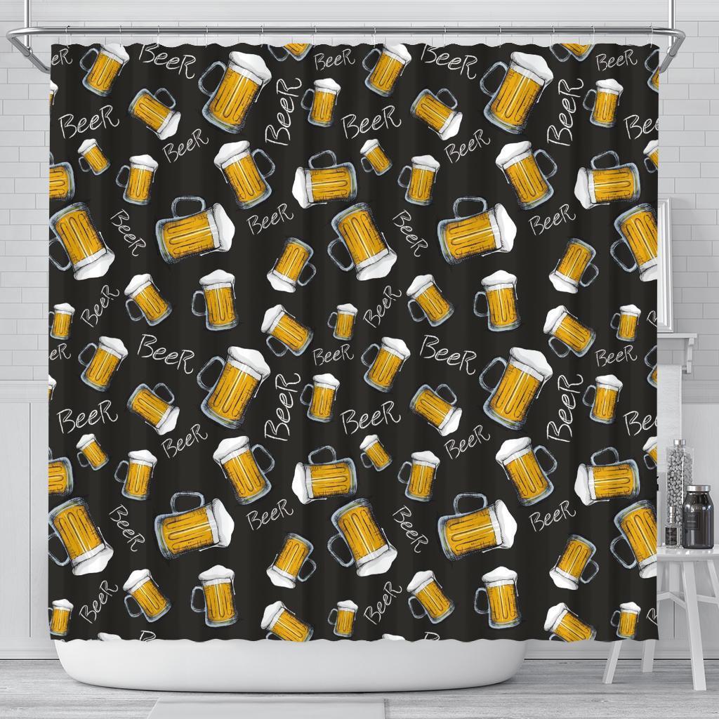 Beer Pattern Print Bathroom Shower Curtain-grizzshop