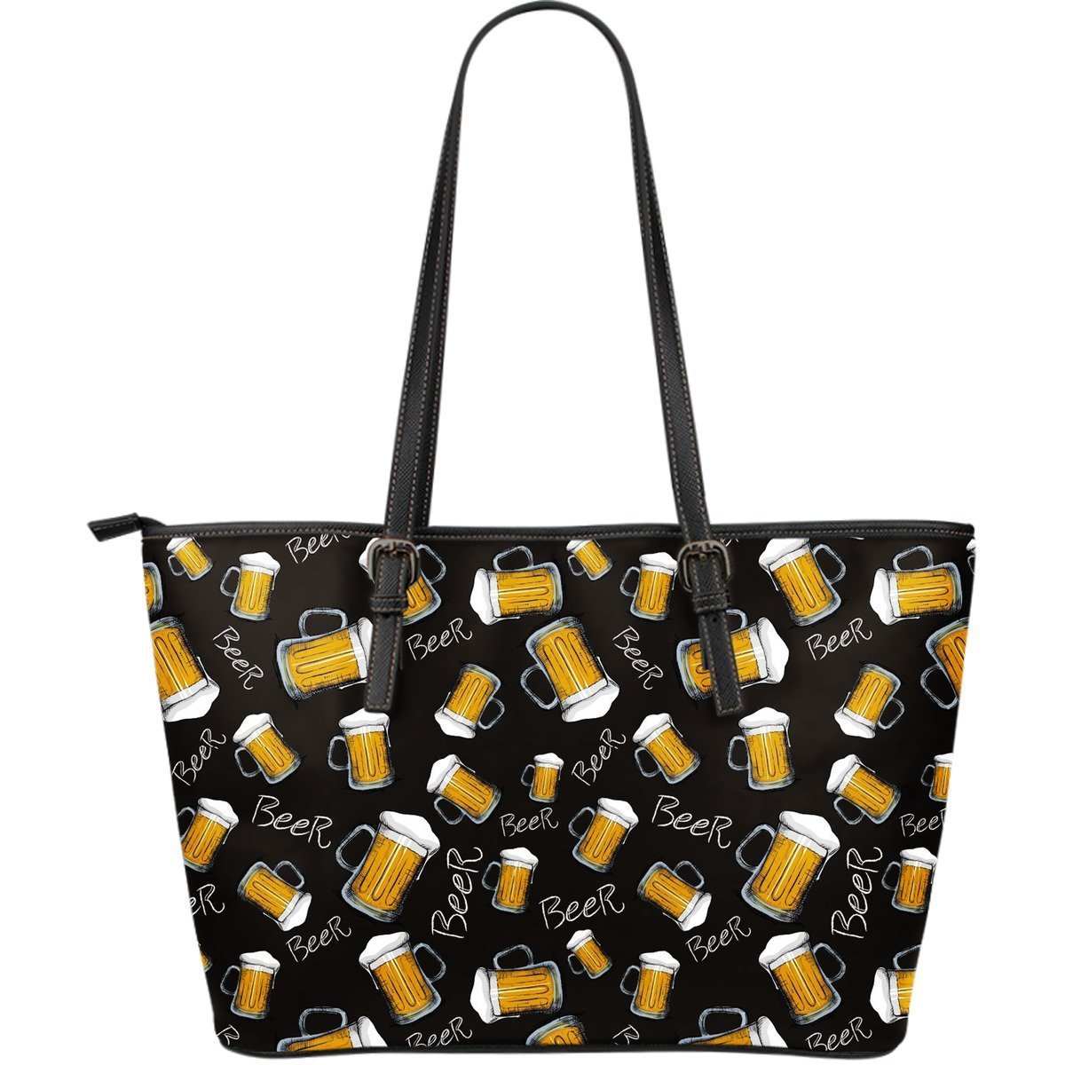 Beer Pattern Print Leather Tote Bag-grizzshop