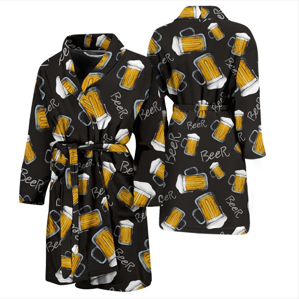 Beer Pattern Print Men Long Robe-grizzshop