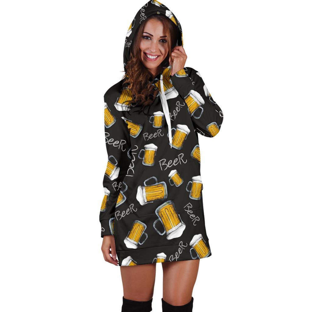 Beer Pattern Print Women Hoodie Dress-grizzshop