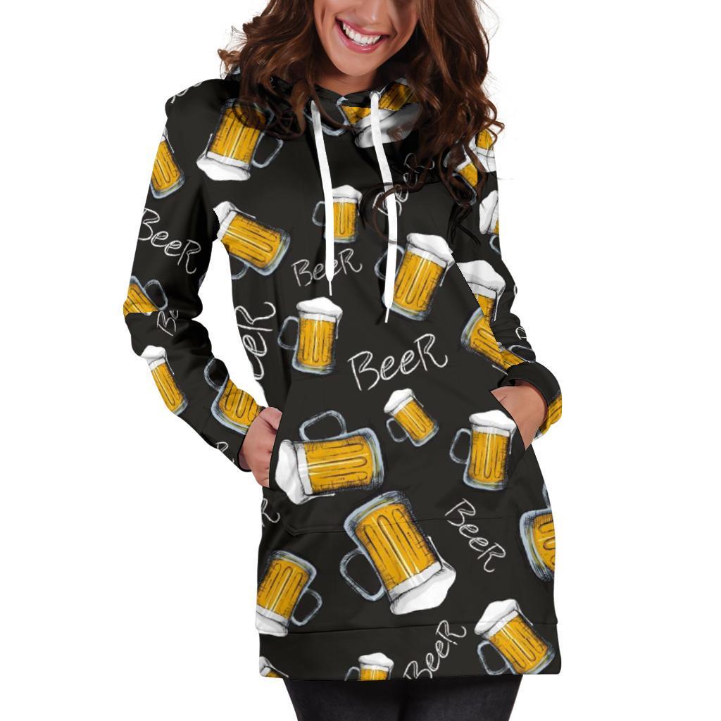 Beer Pattern Print Women Hoodie Dress-grizzshop