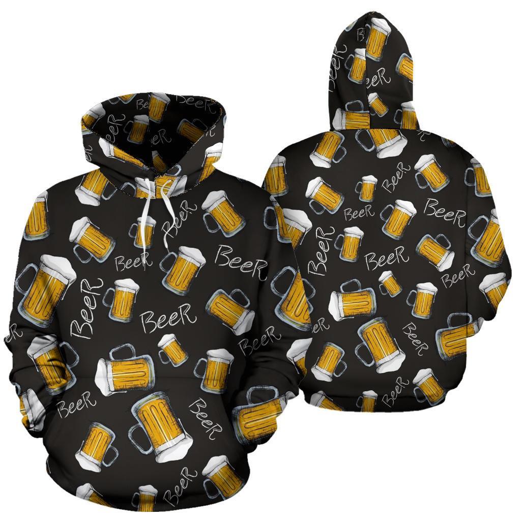 Beer Pattern Print Women Men Pullover Hoodie-grizzshop