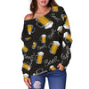 Beer Pattern Print Women Off Shoulder Sweatshirt-grizzshop