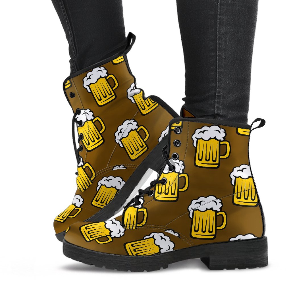 Beer Print Pattern Men Women Leather Boots-grizzshop