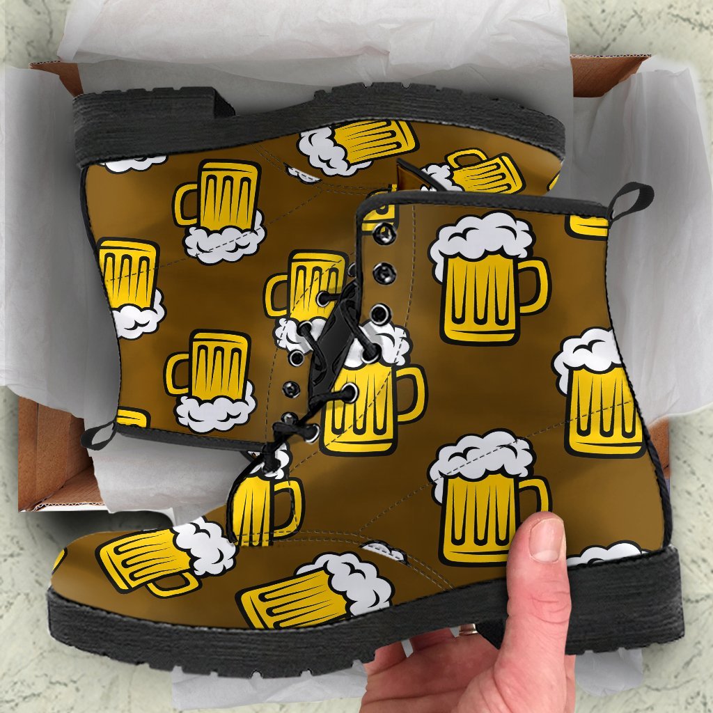 Beer Print Pattern Men Women Leather Boots-grizzshop
