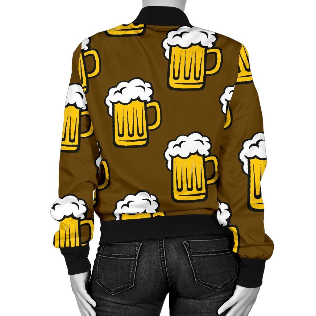 Beer Print Pattern Women Casual Bomber Jacket-grizzshop