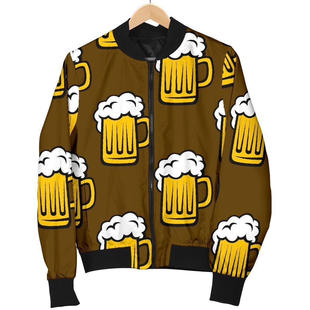 Beer Print Pattern Women Casual Bomber Jacket-grizzshop
