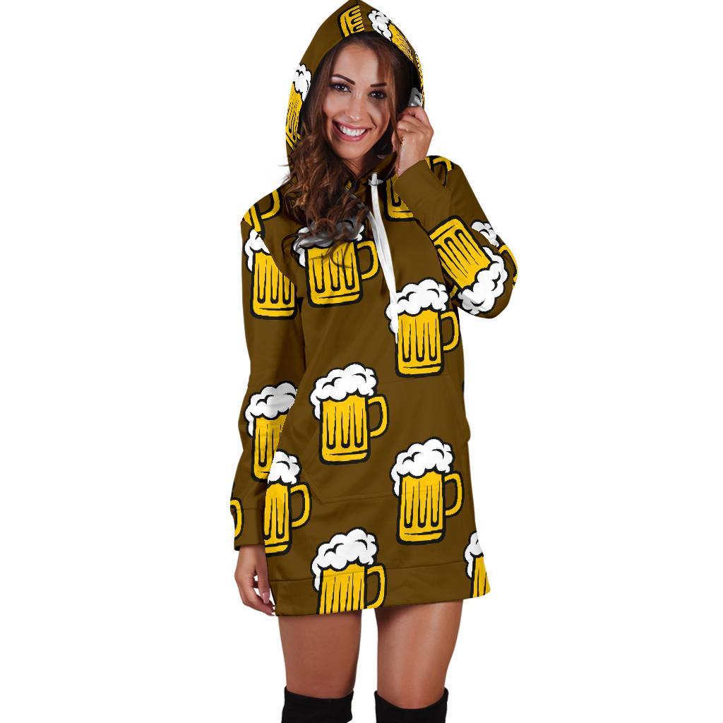 Beer Print Pattern Women Hoodie Dress-grizzshop