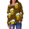 Beer Print Pattern Women Off Shoulder Sweatshirt-grizzshop