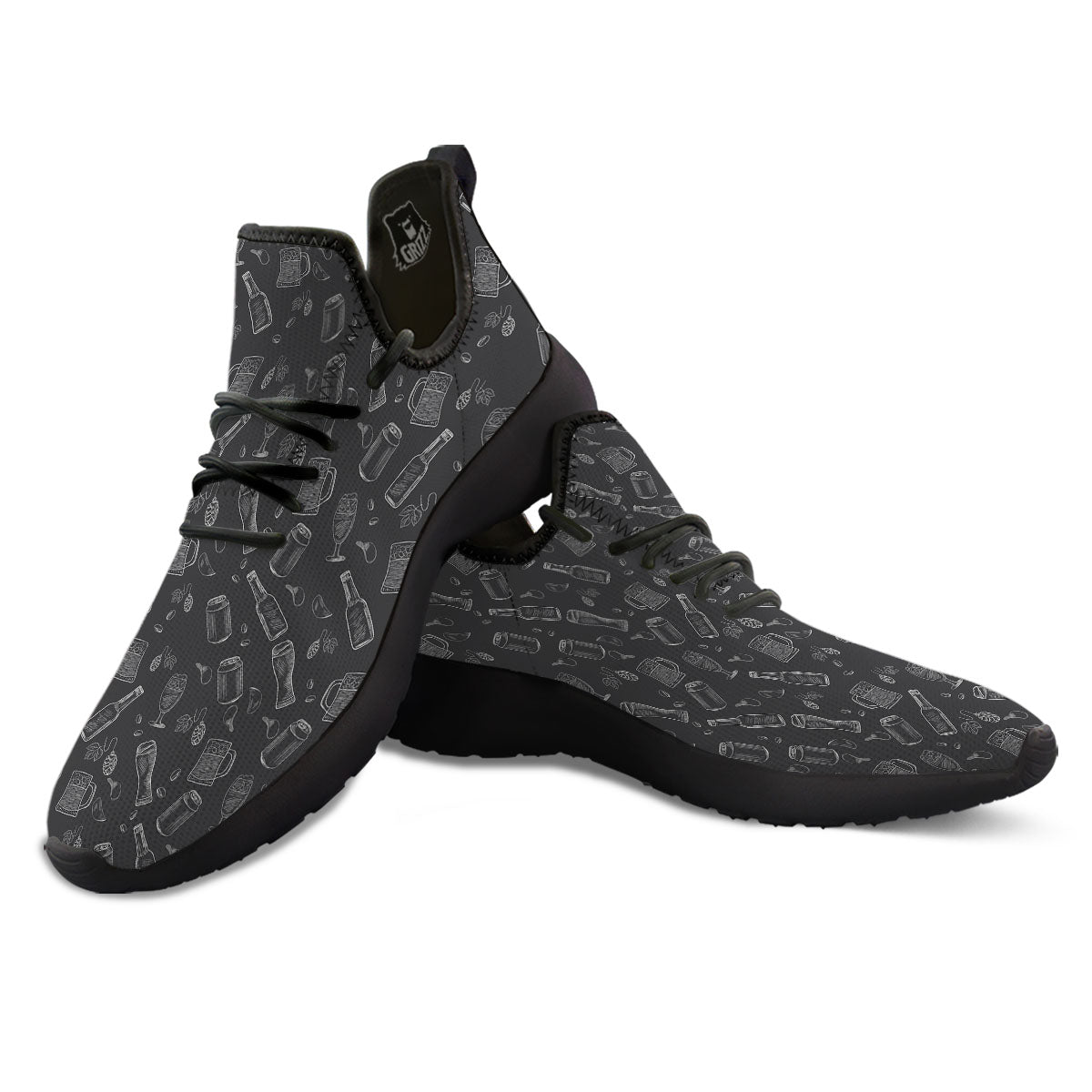 Beer White And Black Print Pattern Black Athletic Shoes-grizzshop