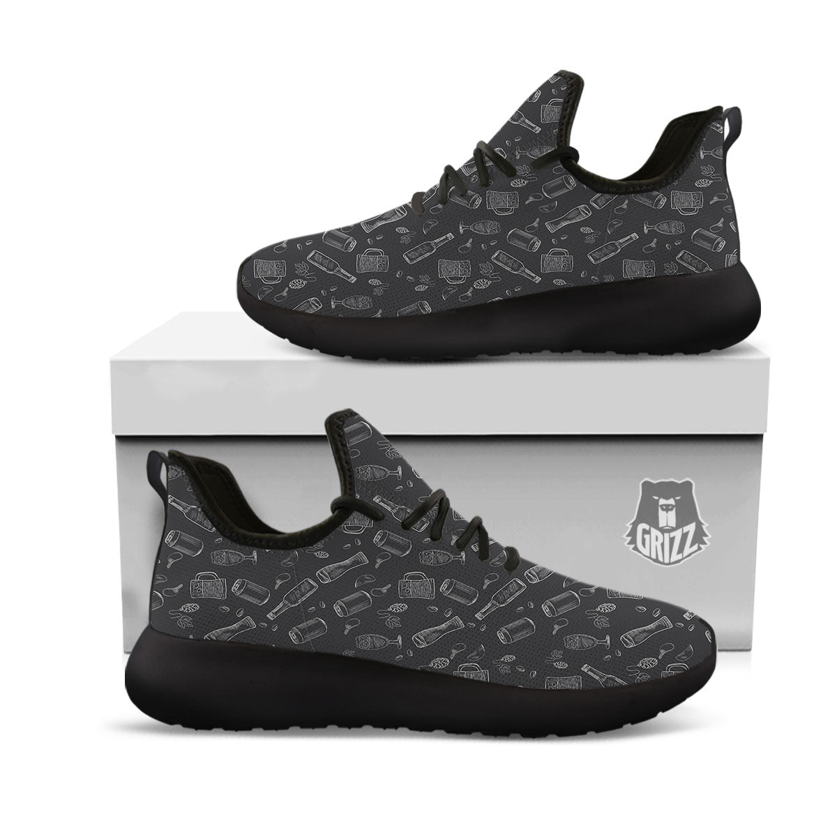 Beer White And Black Print Pattern Black Athletic Shoes-grizzshop