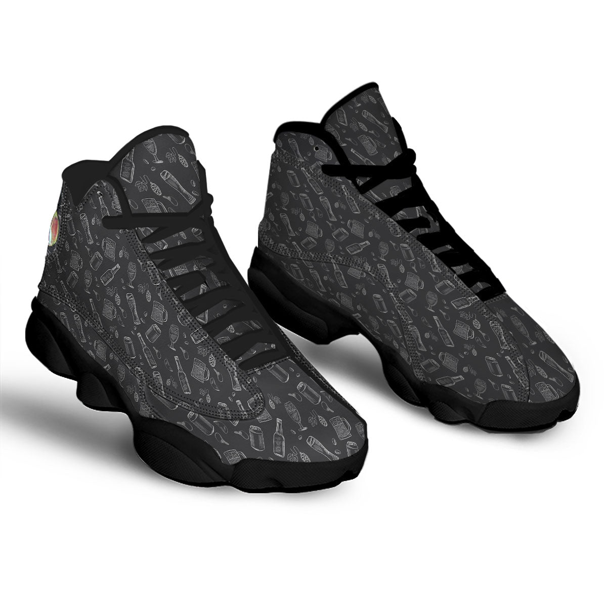 Beer White And Black Print Pattern Black Basketball Shoes-grizzshop