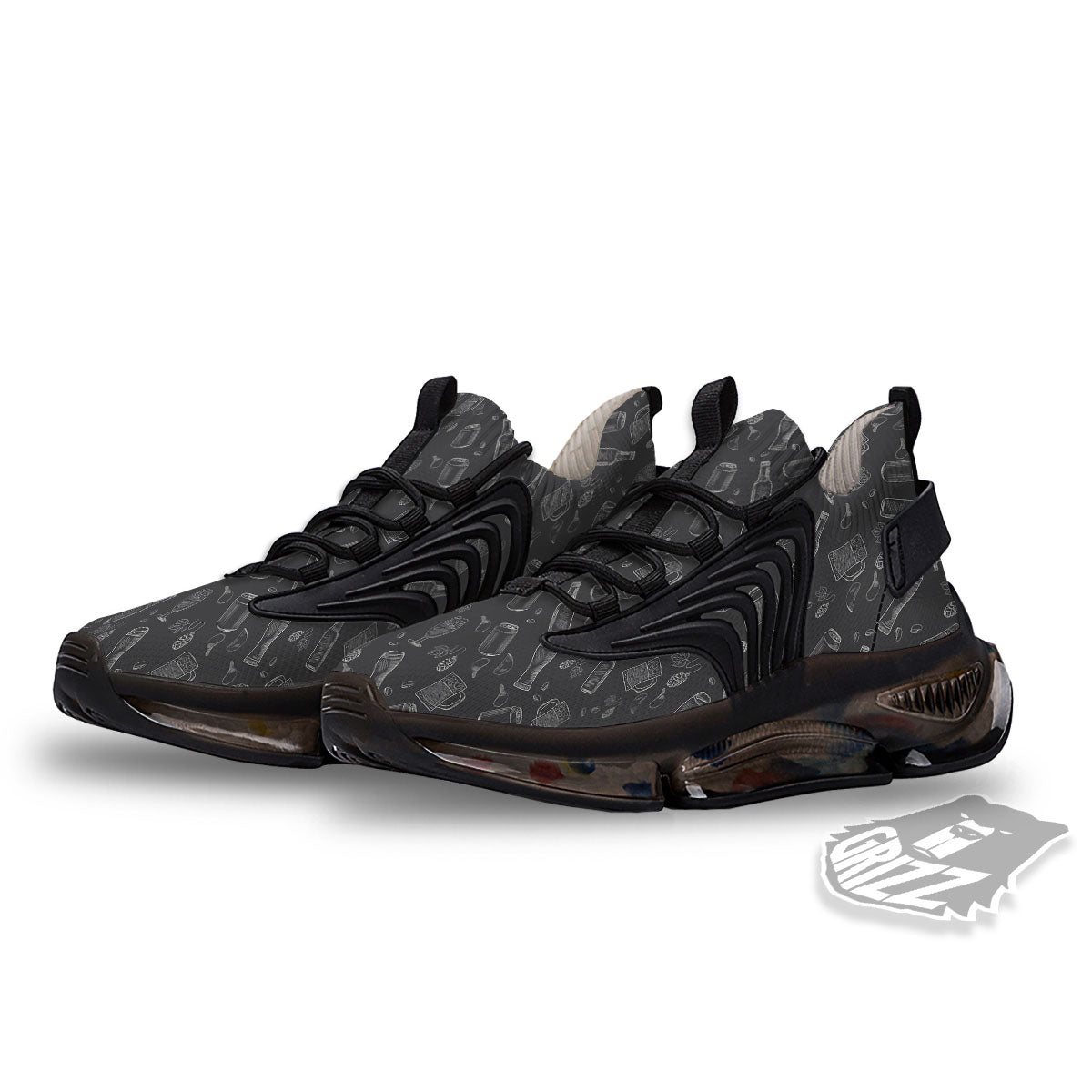 Beer White And Black Print Pattern Black Gym Shoes-grizzshop