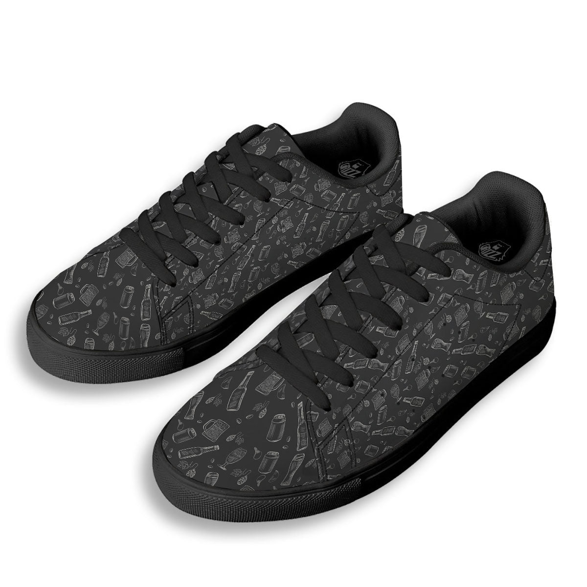 Beer White And Black Print Pattern Black Low Top Sneakers-grizzshop