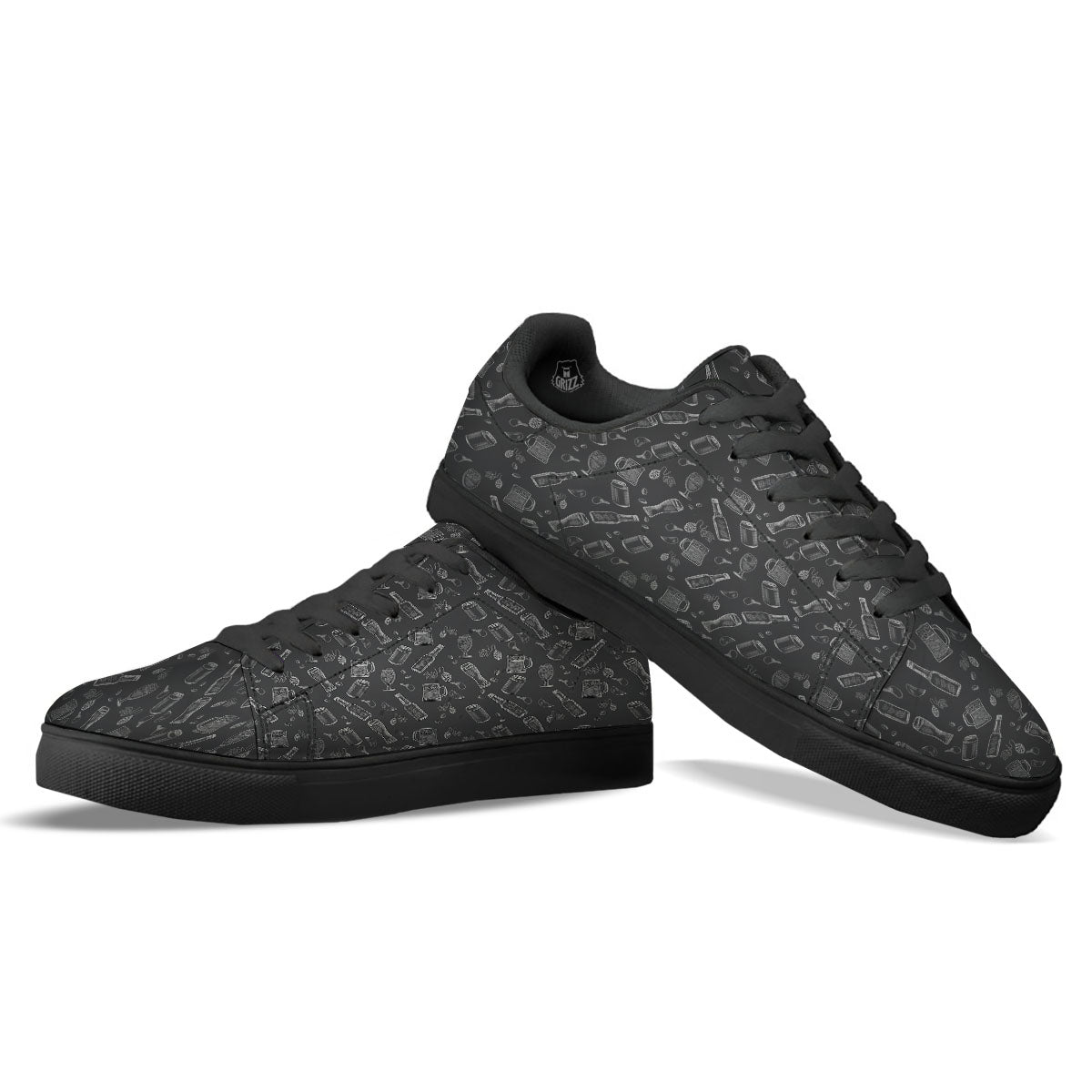 Beer White And Black Print Pattern Black Low Top Sneakers-grizzshop