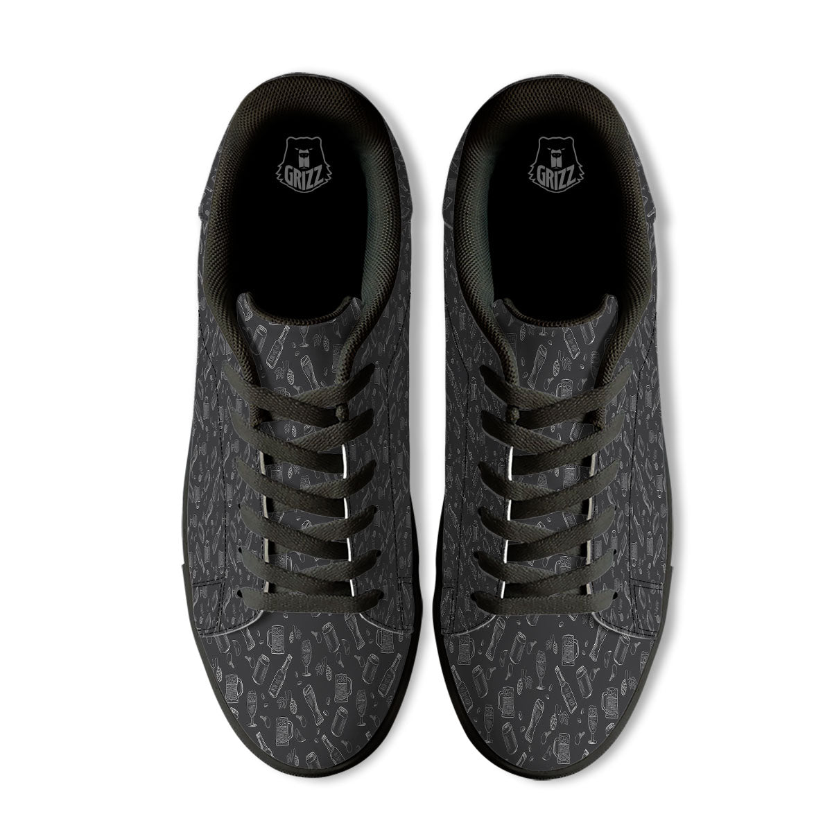 Beer White And Black Print Pattern Black Low Top Sneakers-grizzshop