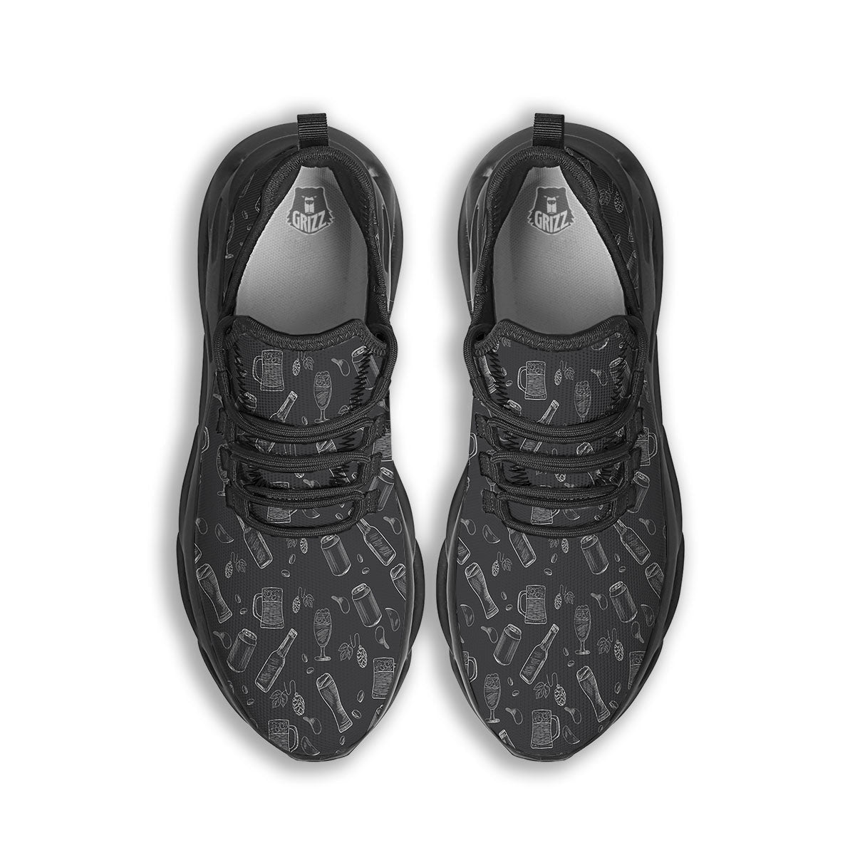Beer White And Black Print Pattern Black Running Shoes-grizzshop