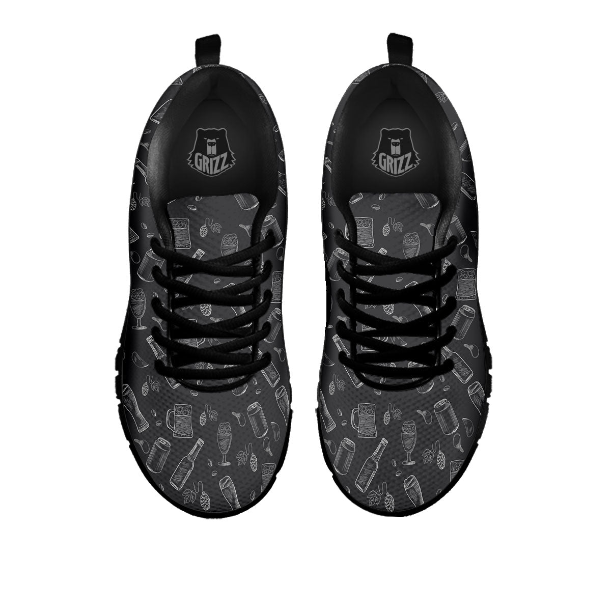 Beer White And Black Print Pattern Black Sneaker-grizzshop