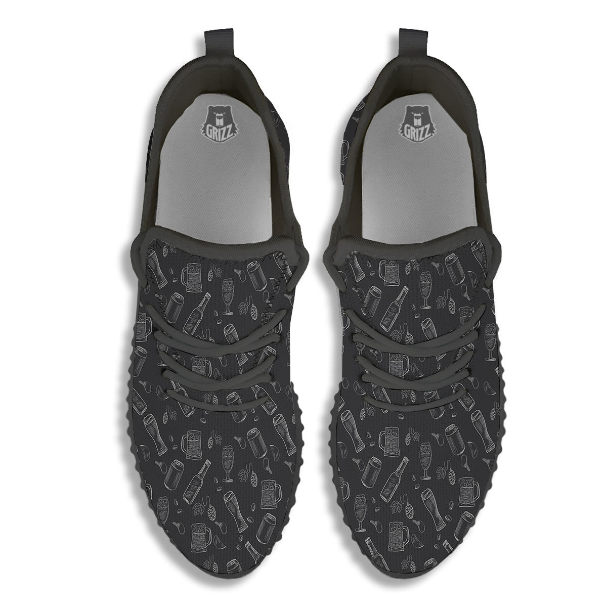 Beer White And Black Print Pattern Black Walking Shoes-grizzshop
