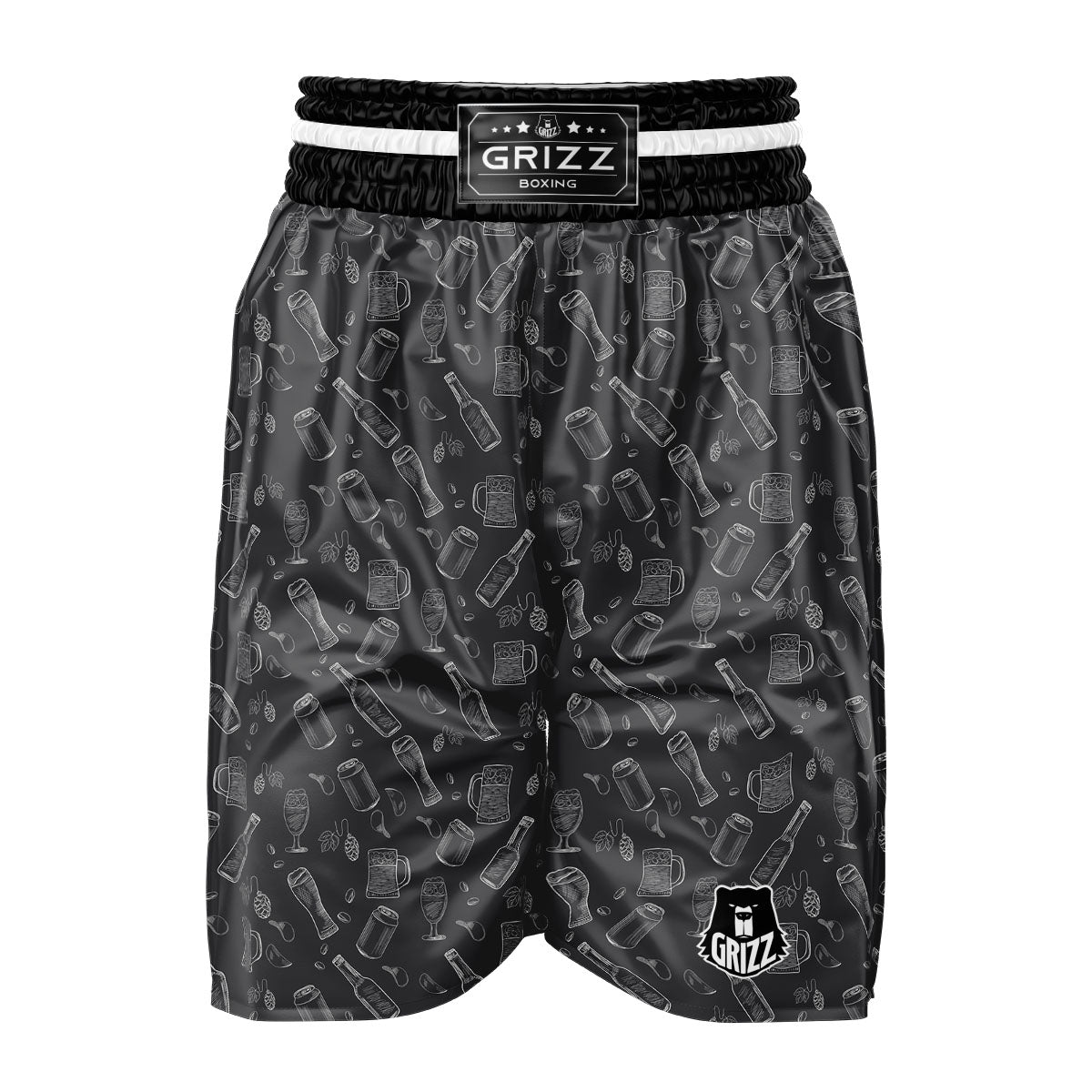 Beer White And Black Print Pattern Boxing Shorts-grizzshop