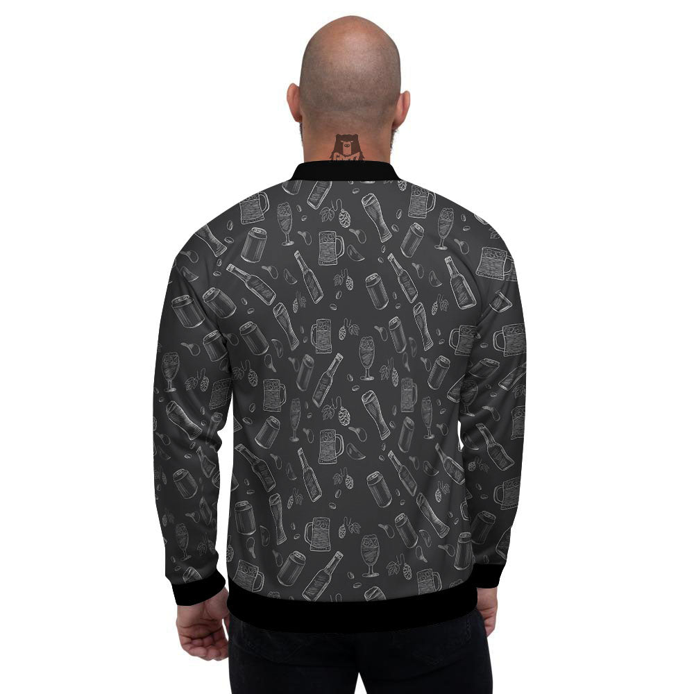 Beer White And Black Print Pattern Men's Bomber Jacket-grizzshop