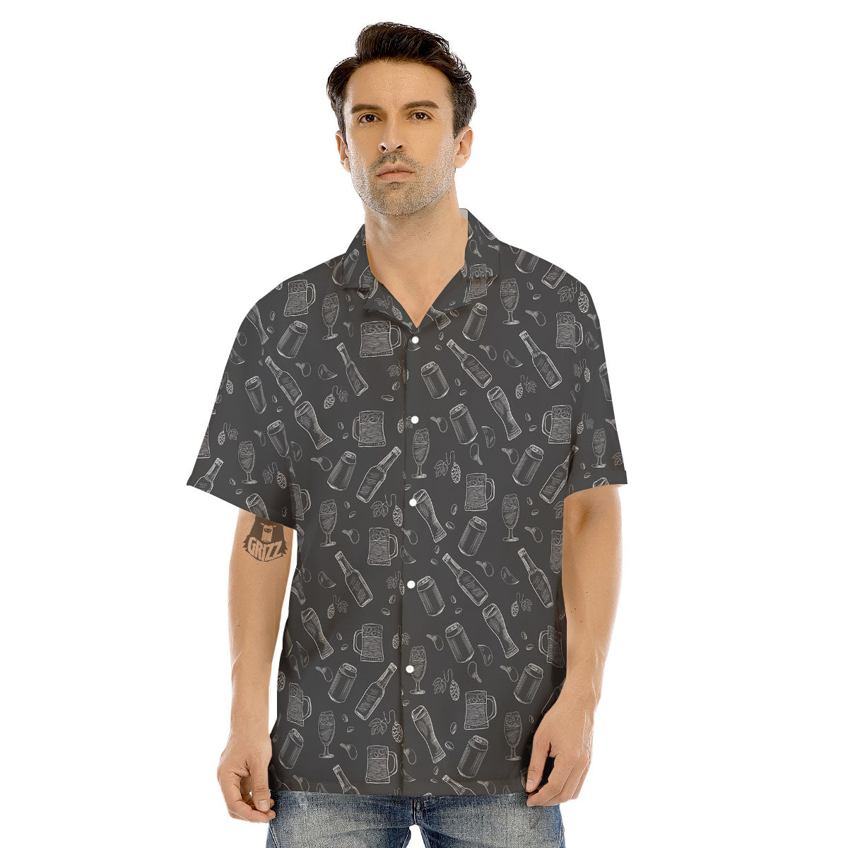 Beer White And Black Print Pattern Men's Hawaiian Shirt-grizzshop