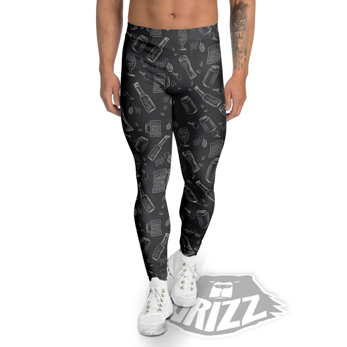 Beer White And Black Print Pattern Men's Leggings-grizzshop