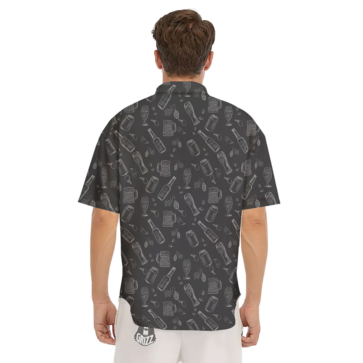 Beer White And Black Print Pattern Men's Short Sleeve Shirts-grizzshop