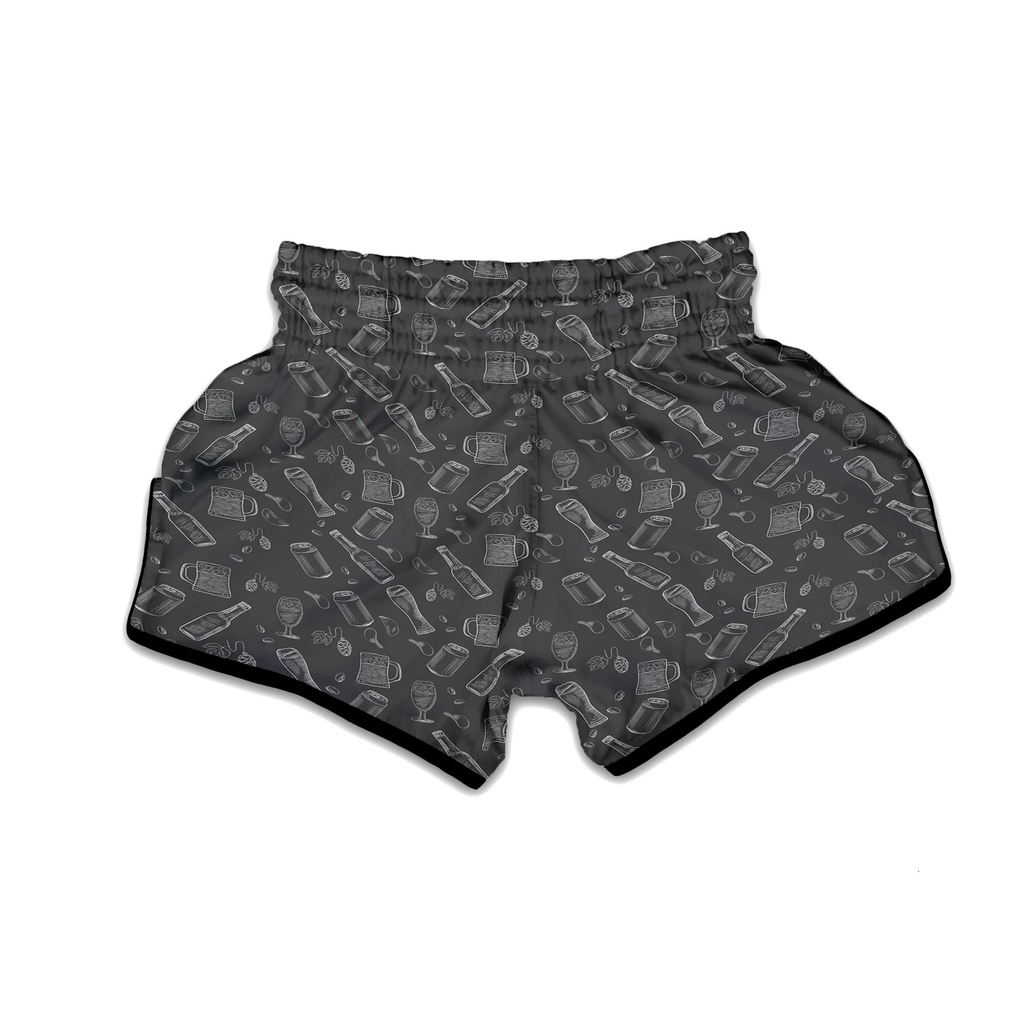 Beer White And Black Print Pattern Muay Thai Boxing Shorts-grizzshop