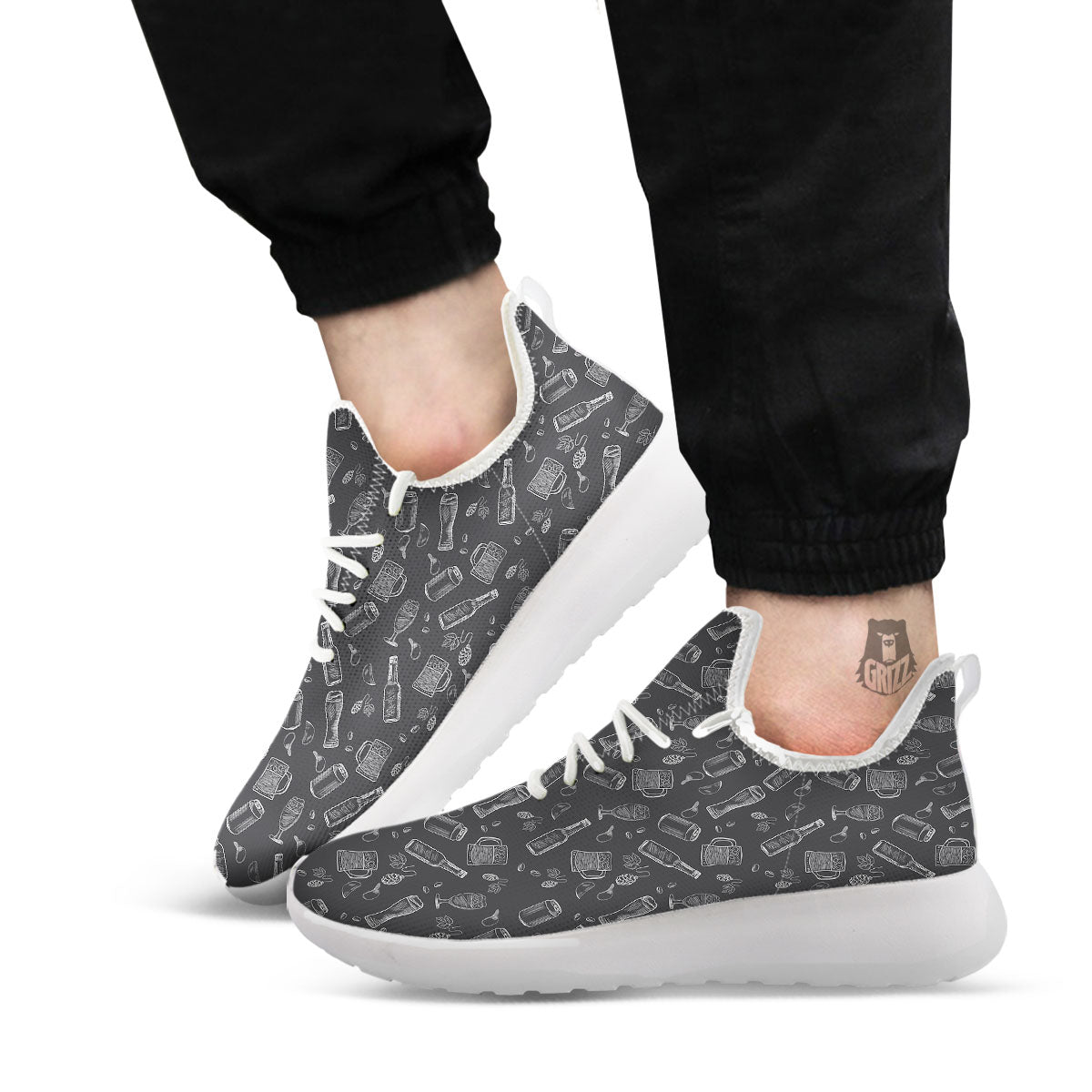 Beer White And Black Print Pattern White Athletic Shoes-grizzshop