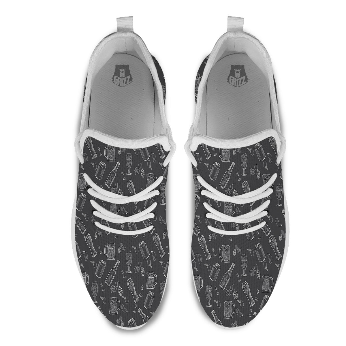 Beer White And Black Print Pattern White Athletic Shoes-grizzshop
