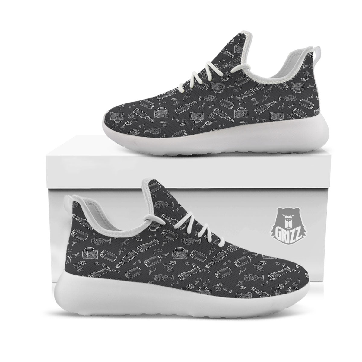 Beer White And Black Print Pattern White Athletic Shoes-grizzshop