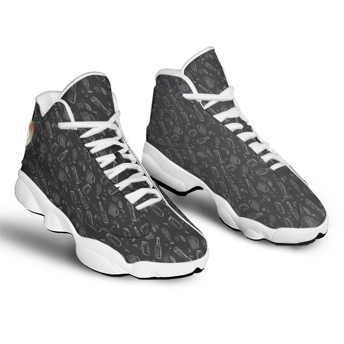 Beer White And Black Print Pattern White Basketball Shoes-grizzshop