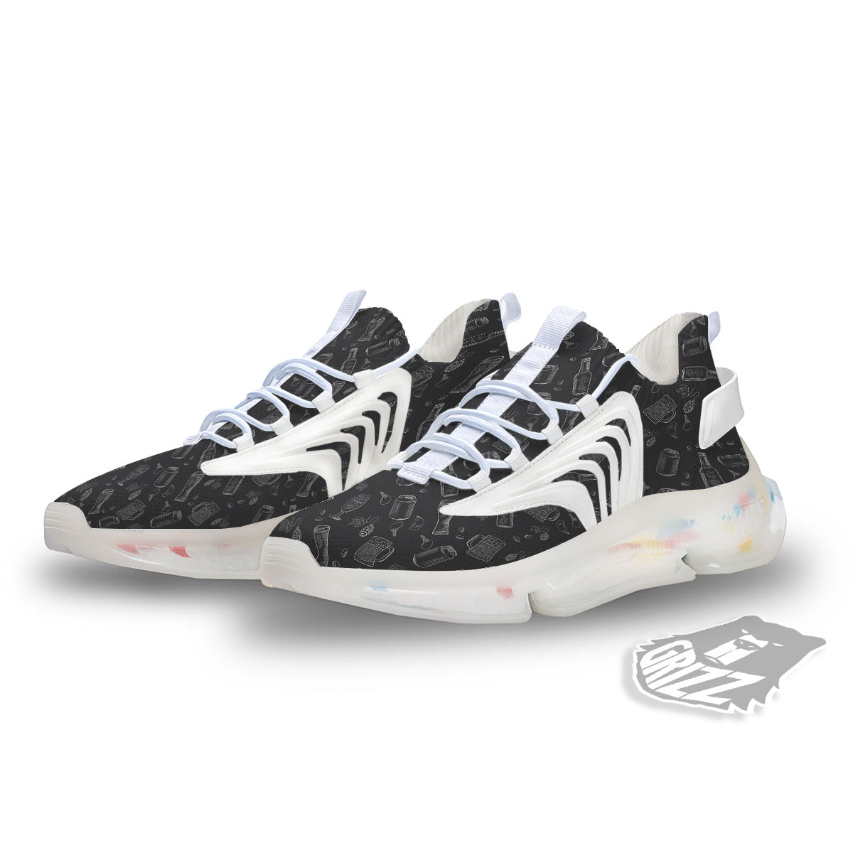 Beer White And Black Print Pattern White Gym Shoes-grizzshop