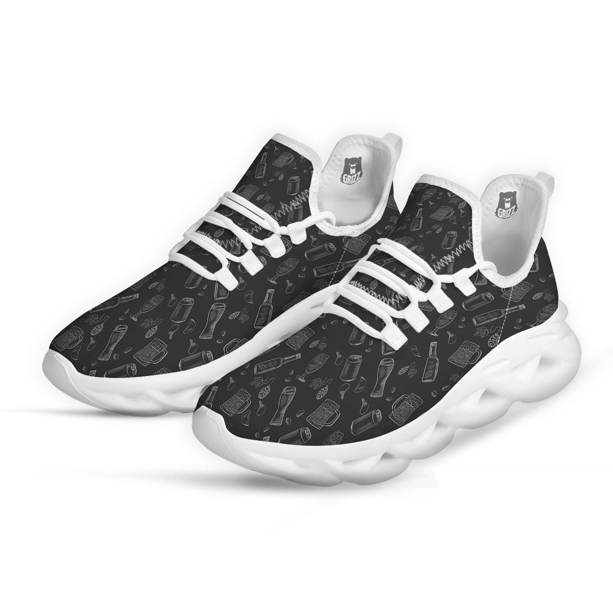 Beer White And Black Print Pattern White Running Shoes-grizzshop