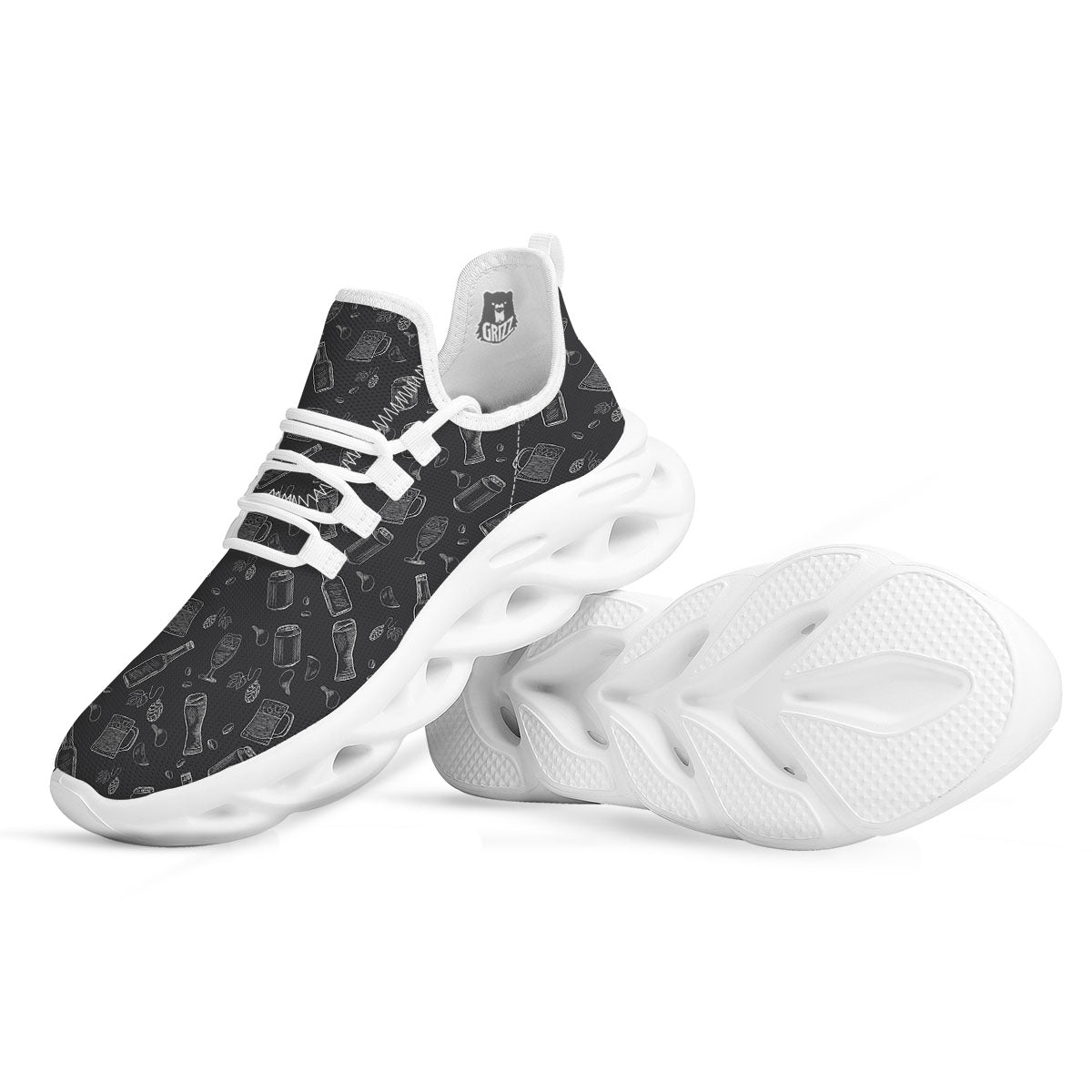 Beer White And Black Print Pattern White Running Shoes-grizzshop